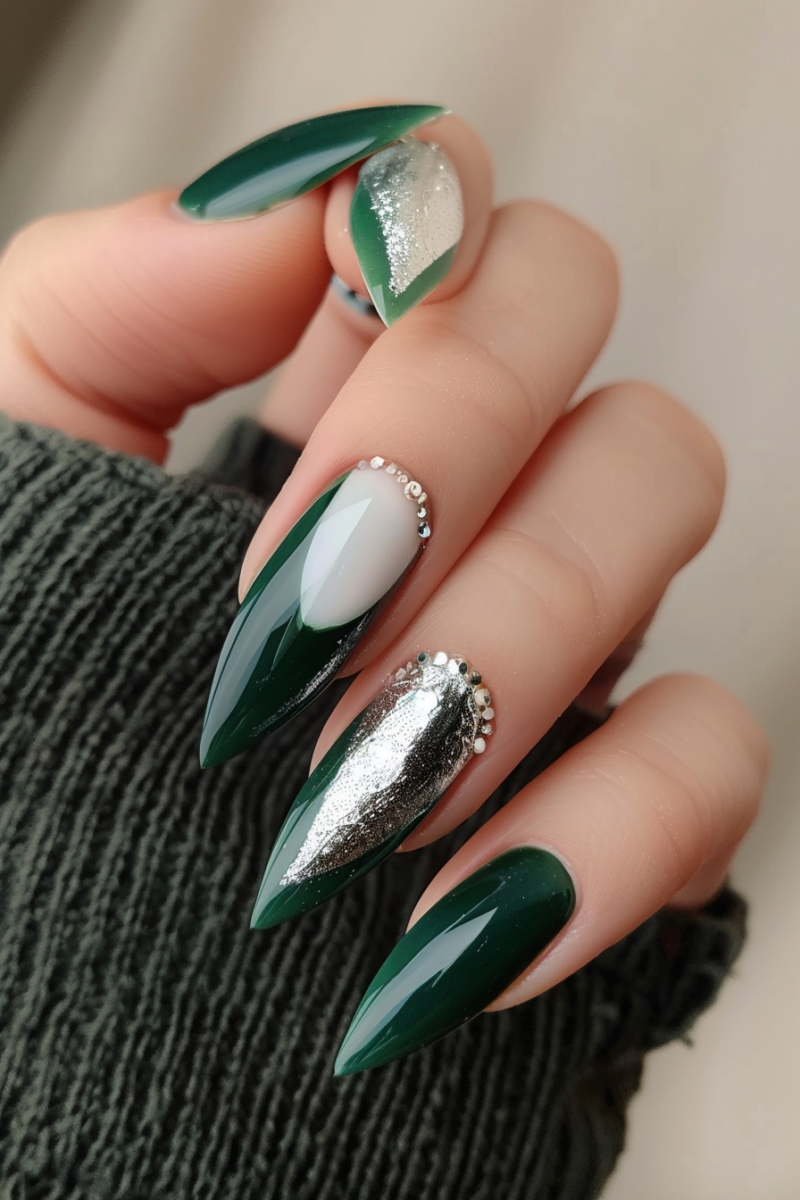 Sage Green and Silver Nails
