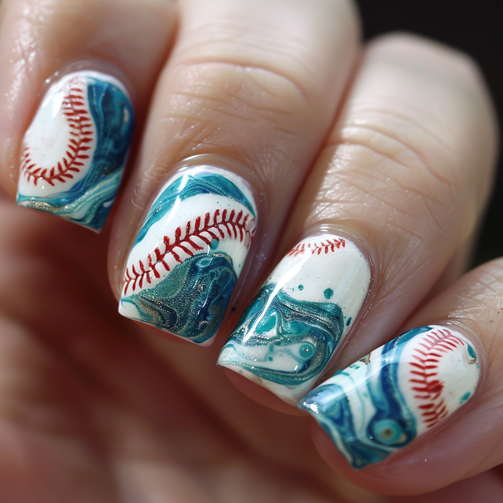 Water Marble Baseball Nails