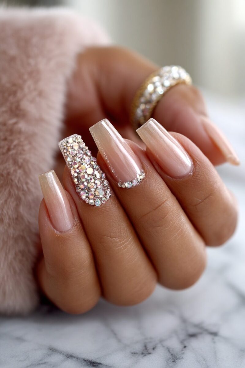 white christmas dresses Glazed Nude Press on Nails main image 0