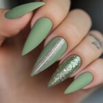 Mesmerizing Sage Green & Glitter Nail Designs That Will Make Everyone Ask "Who Did Your Nails?"