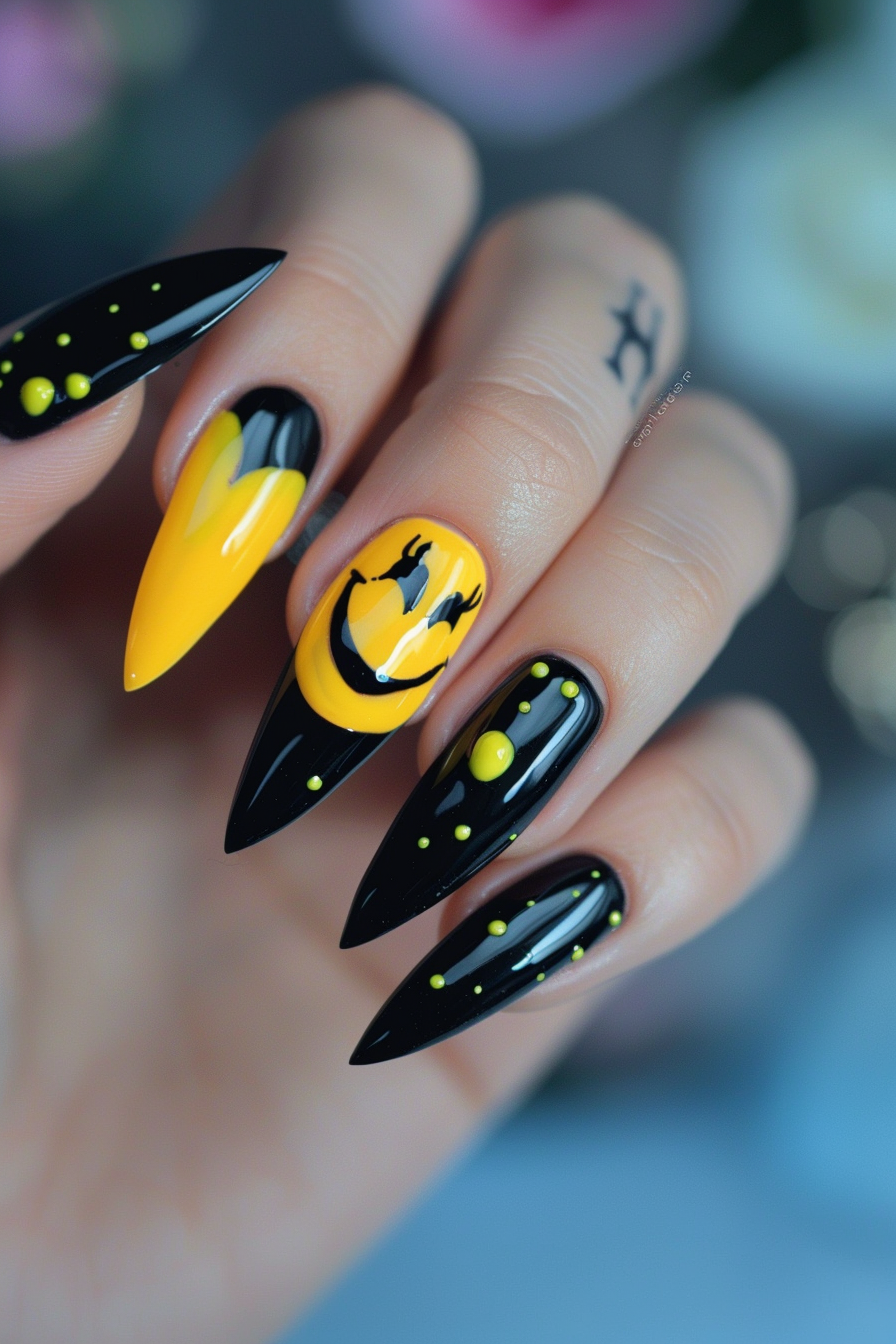 black and yellow nails