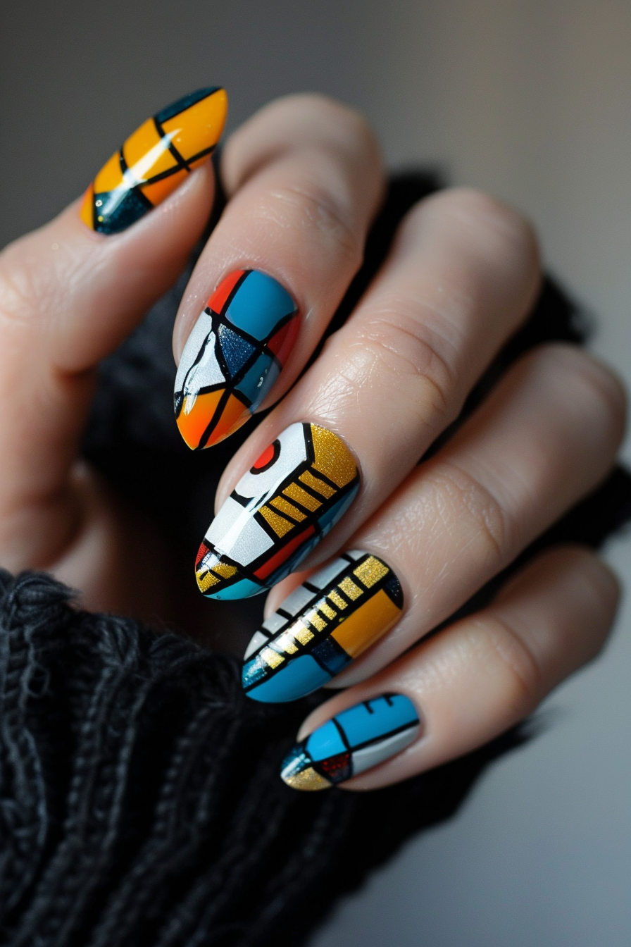blue and yellow nails