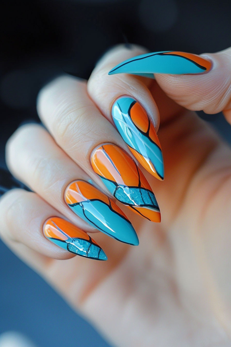 orange-and-blue-nails