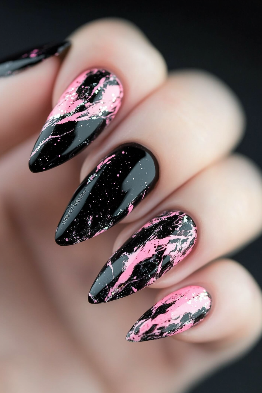 black-and-pink-nails-ideas