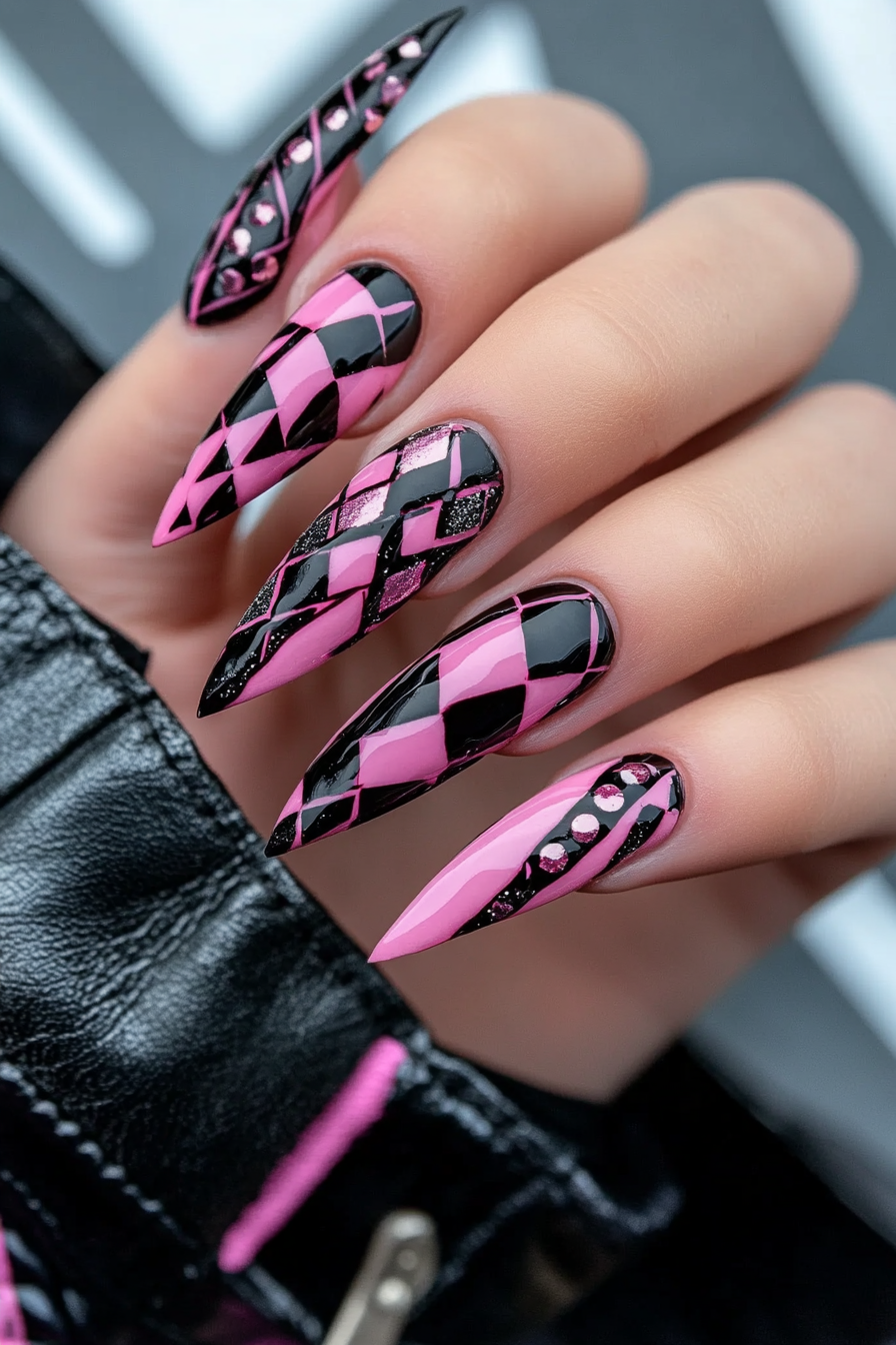 black-and-pink-nails-ideas
