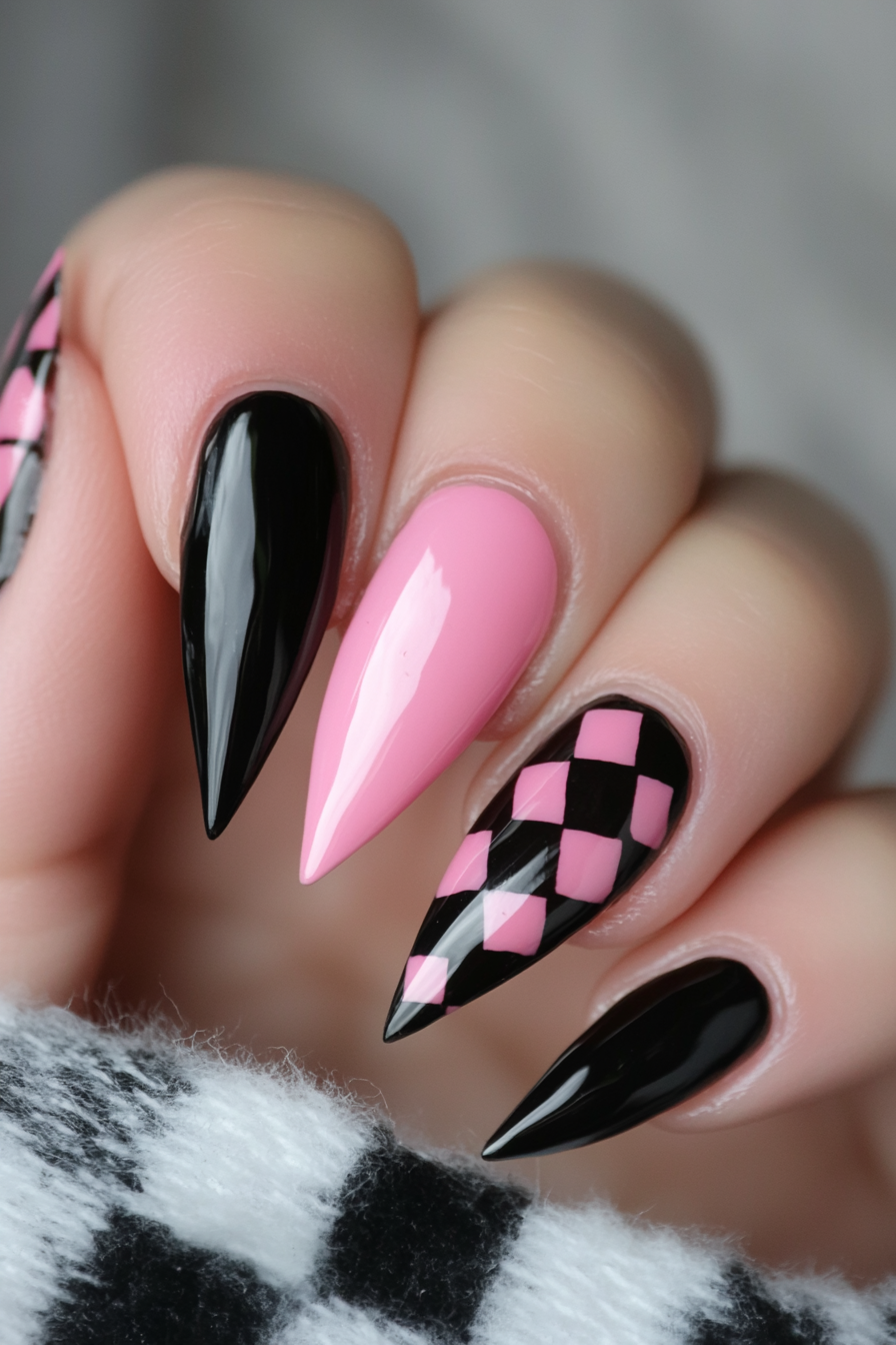 black-and-pink-nails-ideas