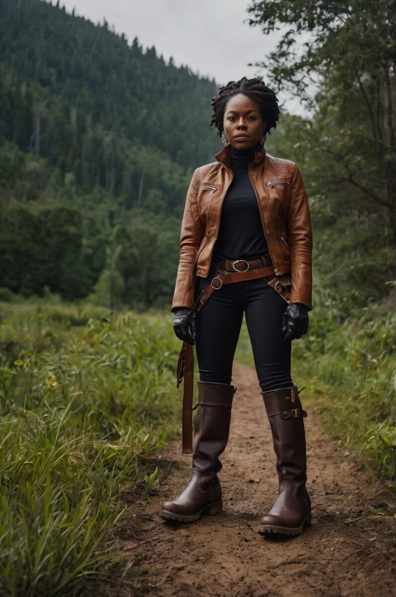 weatherproof trail riding outfit and boots for black women