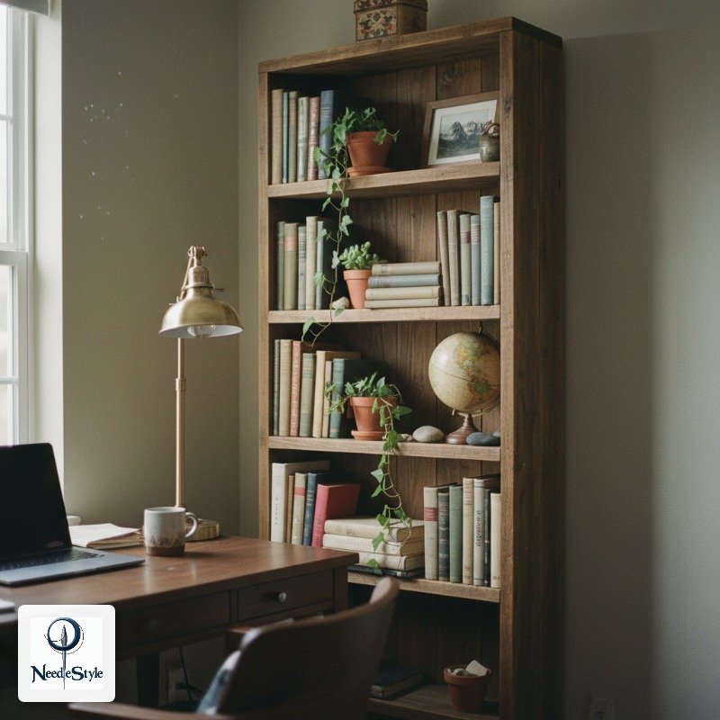 A Small Bookshelf Near Your Desk Adds Warmth (And Actual Utility)
