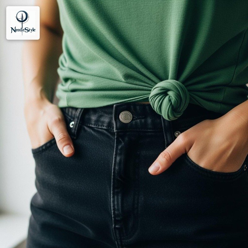 Knot It at the Waist Over High-Waisted Black Jeans