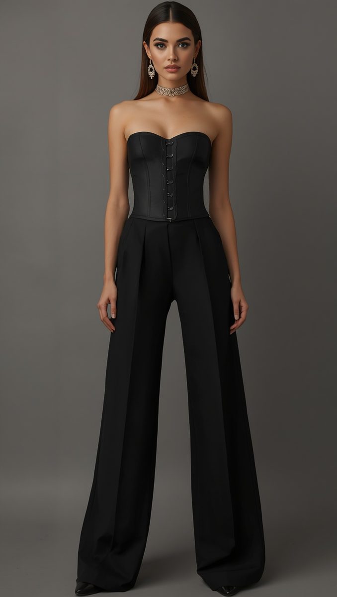 Corset Top With Wide-Leg Trousers