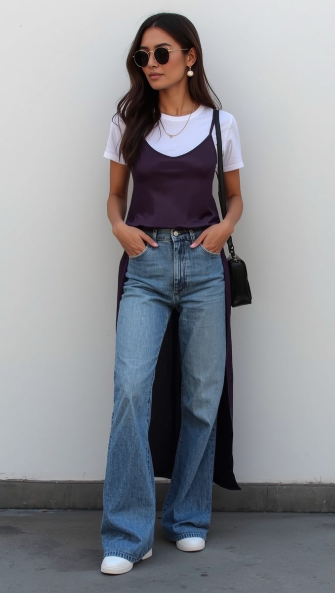 A Slip Dress Layered Over a White Tee
