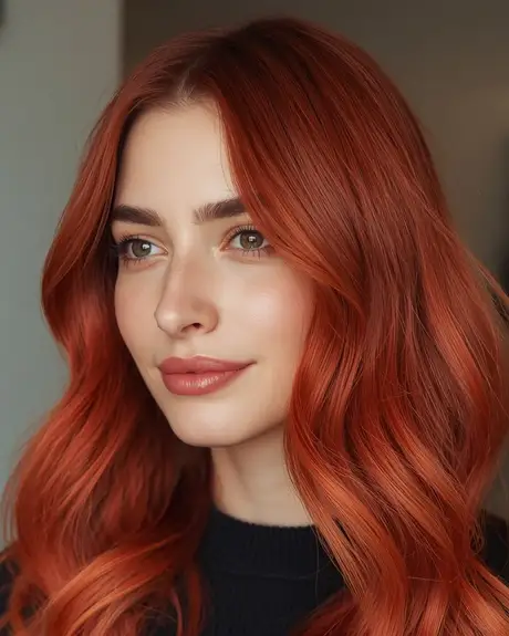 Long copper red hair in soft waves